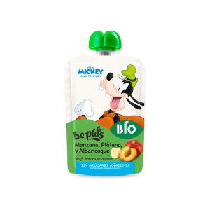 Disfruta del Pouch de manzana, plátano y albaricoque BIO Be Plus: práctico y delicioso para meriendas y desayunos de los peques.